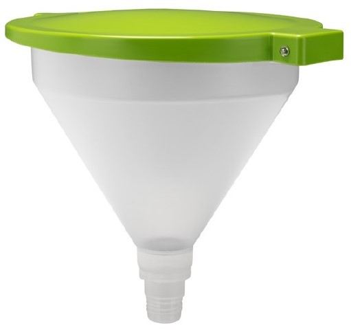 Tragt af polypropylen ø 355 mm med grønt låg og tilbehør