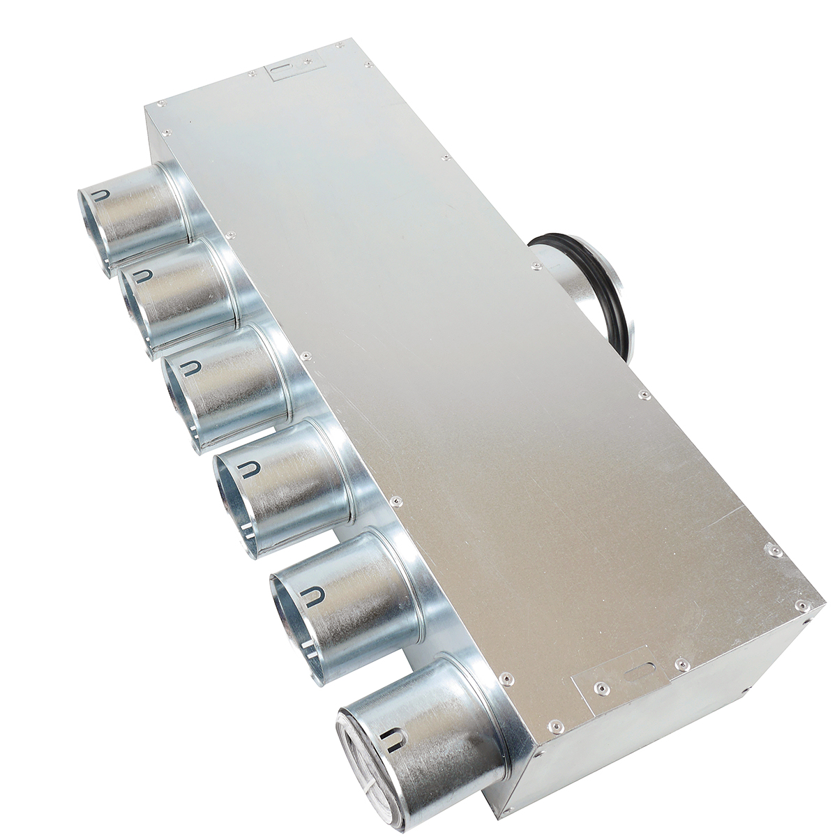 TriaAir fordelerboks, Ø125 nippel (på siden), 6 muffer - Ø75