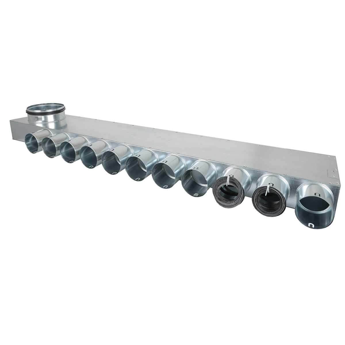 TriaAir fordelerboks, Ø160 nippel, L1300, 11 muffer - Ø75 (venstre)