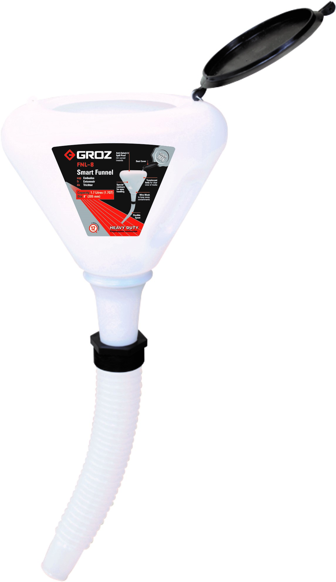 Tragt m. låg/flexudløb. 1,7 L. Groz