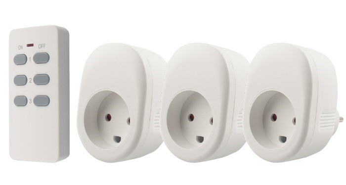 Fjernbetj. stikkontaktsæt 3 stik, 230V