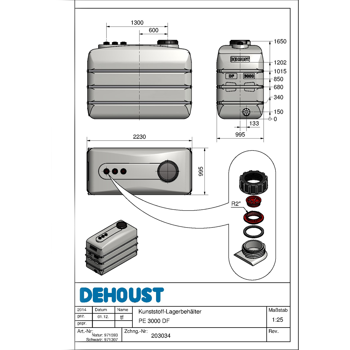 DEHOUST Vandtank i PE 3000 DF - produktoversigt 